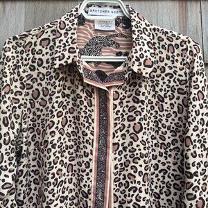 Gretchen Scott Design Leopard Print Blouse Size Small 3/4 length sleeve